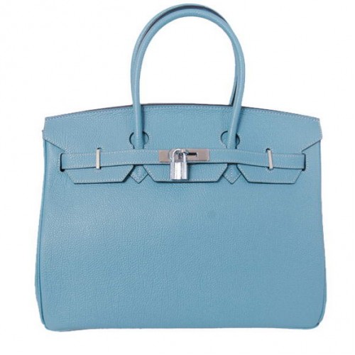 Hermes Birkin 35cm Szállít Táska Sima Togo Bőr Világoskék Ezüst