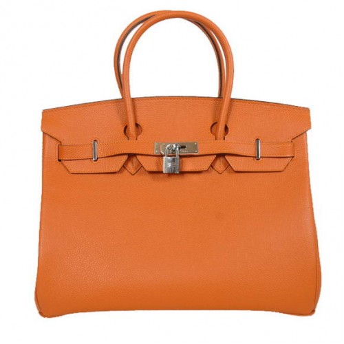 Hermès Birkin 35cm Szállít Táska Sima Togo Bőr Narancssárga Ezüst