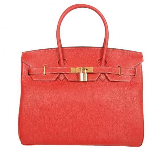 Hermes Birkin 35cm Szállít Táska Sima Togo Bőr Piros-Aranyos