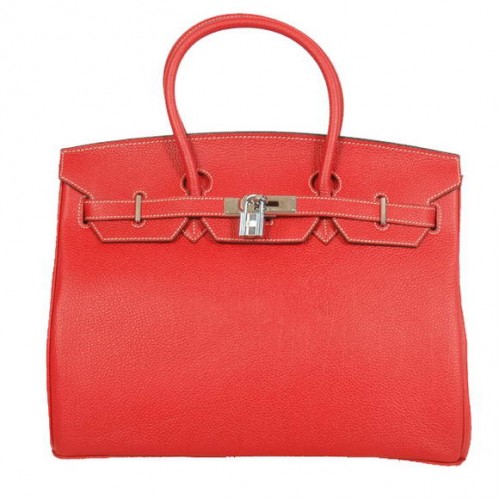 Hermès Birkin 35cm Szállít Táska Sima Togo Bőr Piros Ezüst