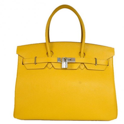 Hermes Birkin 35cm Szállít Táskák Sima Togo Bőr Sárga Ezüst