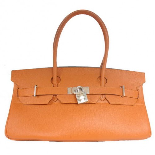 Hermès Birkin 42cm JPG Birkin Togo Bőr Narancssárga Táska Ezüst Hardverekkel