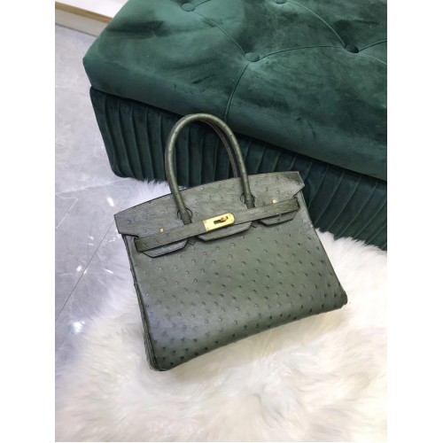 Hermès Birkin Táska Eredeti Bőr Struccbőr HBK2530 Feketészöld