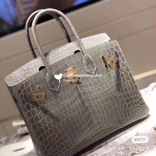 Hermès Birkin Táska Eredeti Bőr Krokodilbőr HBK35 Szürke
