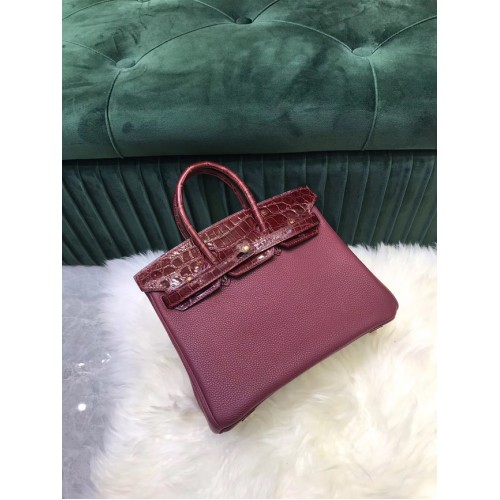 Hermès Birkin Eredeti Bőr Krokodilbőr Togo Táska HBK2530 Burgundia
