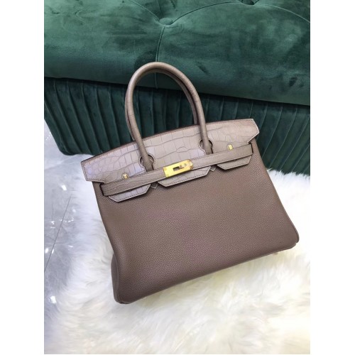 Hermès Birkin Táska Eredeti Bőr Krokodilbőr Togo HBK2530 Szürke
