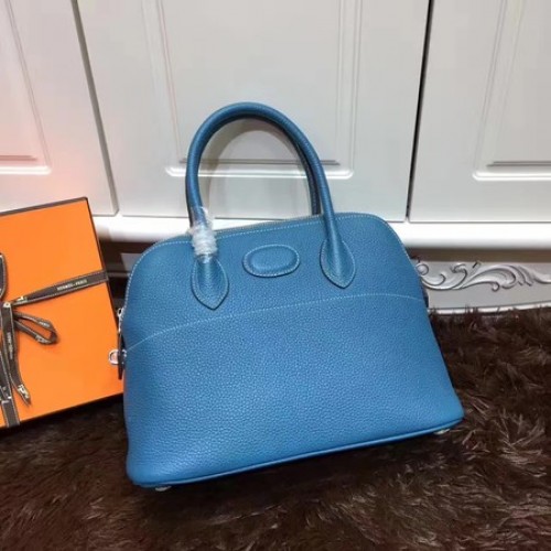 Hermès Bolide 31cm Borjúbőr Szállít Táska B3302 Kék
