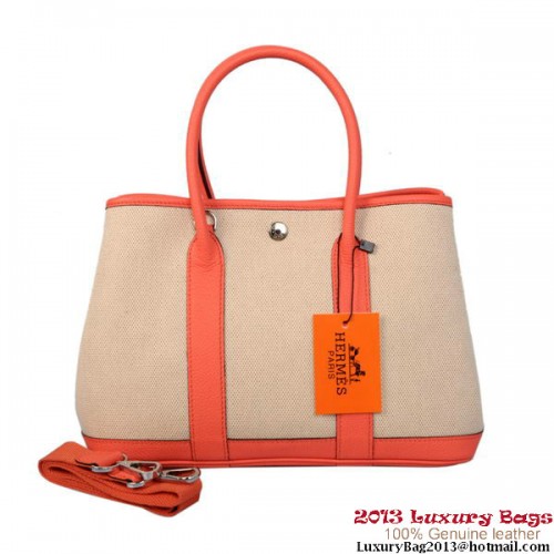 Hermès Garden Party 30cm Vászon Bőr Táska A1288 Világospiros