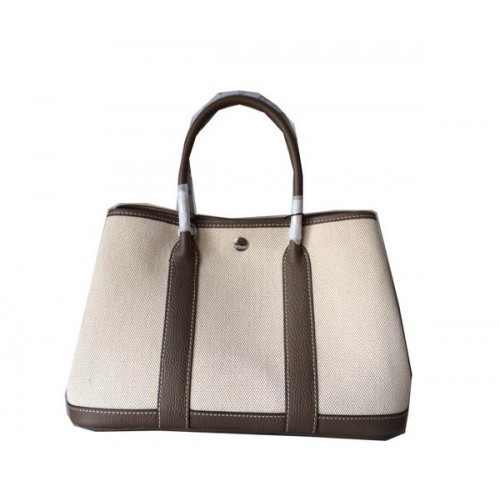 Hermès Garden Party 30cm-es Vászon Bőr Táska H11S Szürke