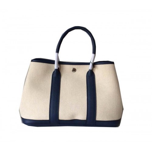 Hermès Garden Party 30cm-es Vászon Bőr Táska H11S Királykék