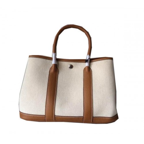 Hermès Garden Party 30cm Táska Vászon Bőr H11S Bézs Színű