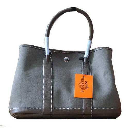Hermès Kerti Party 30 cm-es Táska Eredeti Bőr Szürke