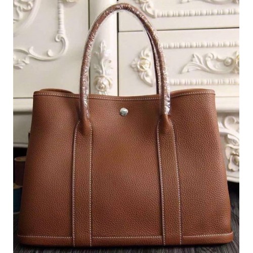 Hermès Kerti Party 36cm 30cm-es Táska Eredeti Bőr Barna