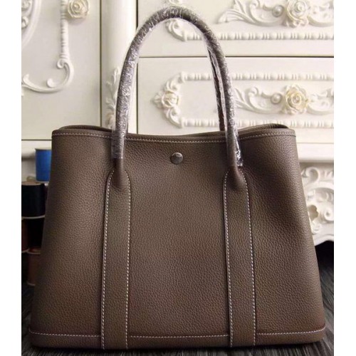 Hermès Kerti Party 36cm 30cm-es Szövettáska Eredeti Bőr Szürke