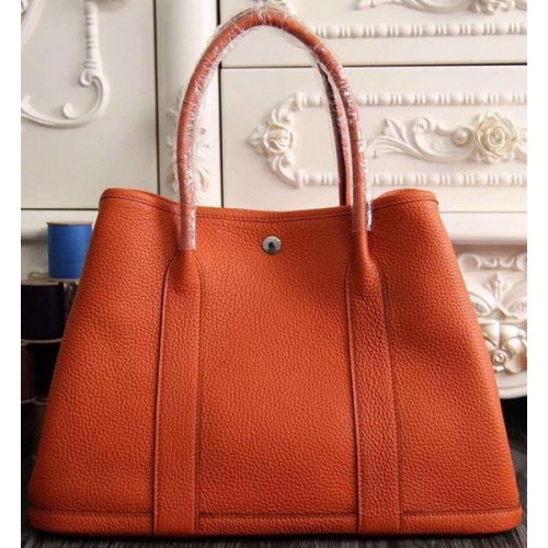 Hermès Kerti Party 36cm 30cm-es Táska Eredeti Bőr Narancssárga