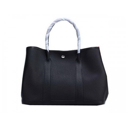 Hermès Garden Party 36 cm-es Szemcsés Bőr Táska Fekete