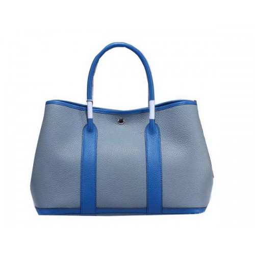 Hermès Garden Party 36 cm-es táska szemcsés bőrből, égkék és kék