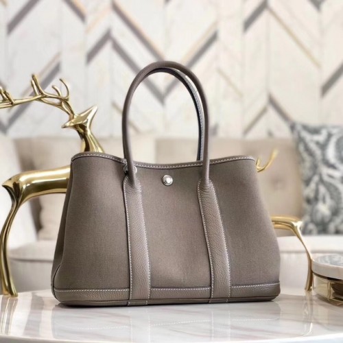 Hermès Kerti Party 36 cm-es Táska Eredeti Bőr A3698 Szürke
