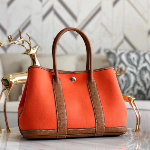 Hermès Kerti Party 36cm-es Táska Eredeti Bőr A3698 Narancssárga