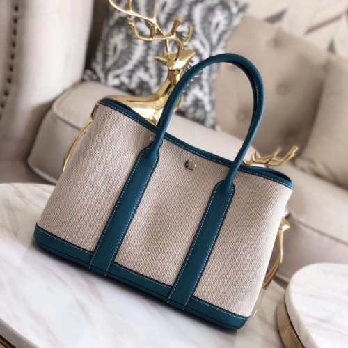 Hermès Kerti Party 36 cm-es Táska Eredeti Bőr H3698 Kék