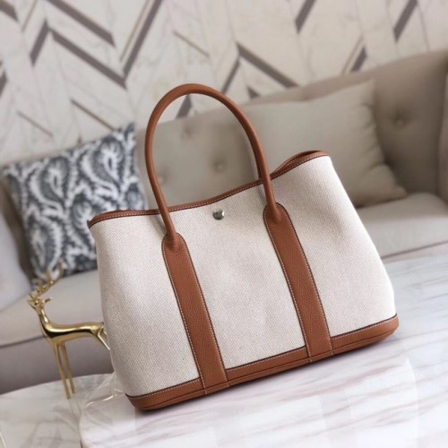 Hermès Kerti Party 36 cm-es Táska Eredeti Bőr H3698 Barna