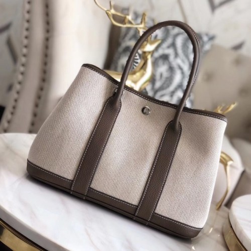 Hermès Kerti Party 36 cm-es Táska Eredeti Bőr H3698 Szürke