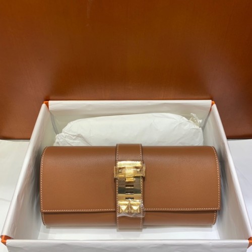 Hermès H Medor Swift Bőr Kuplung 37566 barna és arany hardverek