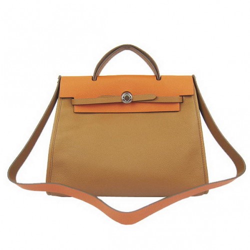 Hermès HerBag 33CM Togo Bőr Táska Barna És Narancssárga