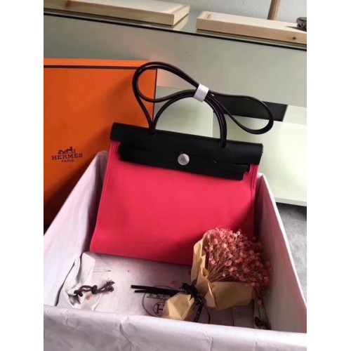 Hermès Herbtáska 31CM Eredeti Vászon Borjúbőr 45987 Piros&Fekete