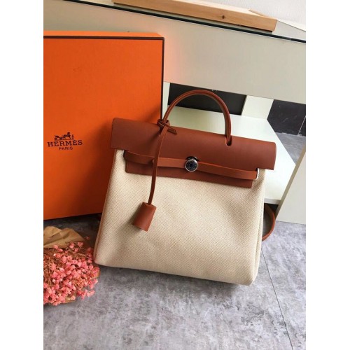 Hermès Herbtáska 31CM Eredeti Vászon Borjúbőr 45987 Barna&Fehér