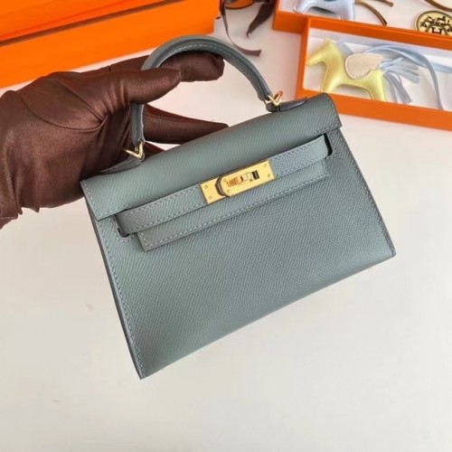 Hermès Kelly 19cm Válltáska Epsom Bőr KL19 Arany Hardverek Mandulazöld