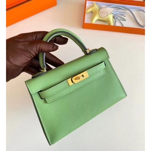 Hermes Kelly 19cm Válltáska Epsom Bőr KL19 Arany Hardverek Avokádó Zöld