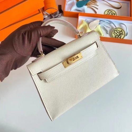 Hermes Kelly 19cm Válltáska Epsom Bőr KL19 Krém Ezüst Hardverekkel