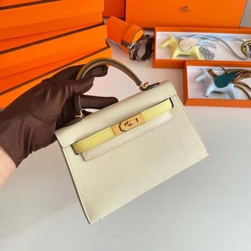 Hermes Kelly 19cm Válltáska Epsom Bőr KL19 Arany Hardver Krém & Sárga