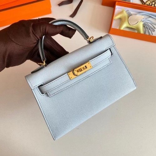 Hermès Kelly 19cm Válltáska Epsom Bőr KL19 Arany Hardverek Gleccserkék