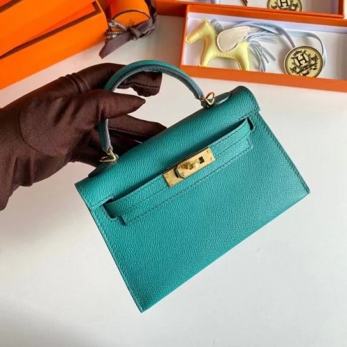 Hermès Kelly 19cm Válltáska Epsom Bőr KL19 Arany Hardver Tókék