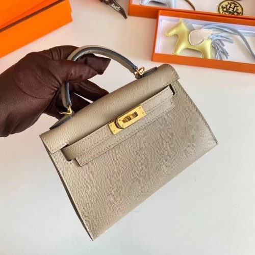 Hermès Kelly 19cm Válltáska Epsom Bőr KL19 Arany Hardverek Gyöngyszürke