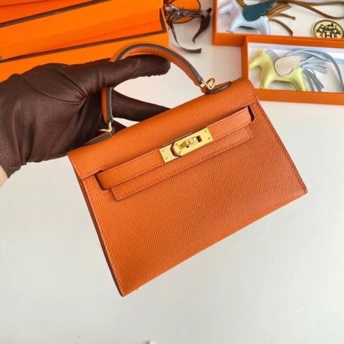 Hermes Kelly 19cm Válltáska Epsom Bőr KL19 Arany Hardverek Narancssárga