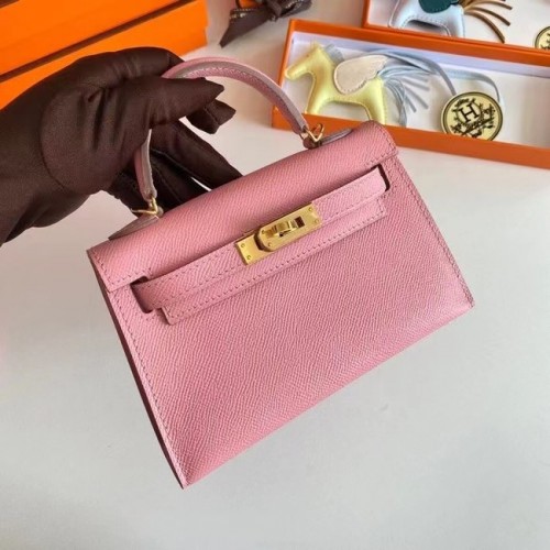 Hermes Kelly 19cm Válltáska Epsom Bőr KL19 Rózsaszín Arany Hardverek
