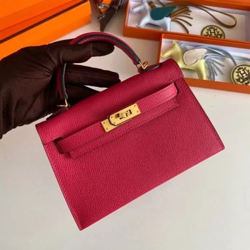 Hermes Kelly 19cm Válltáska Epsom Bőr KL19 Arany Hardverek Rózsaszín