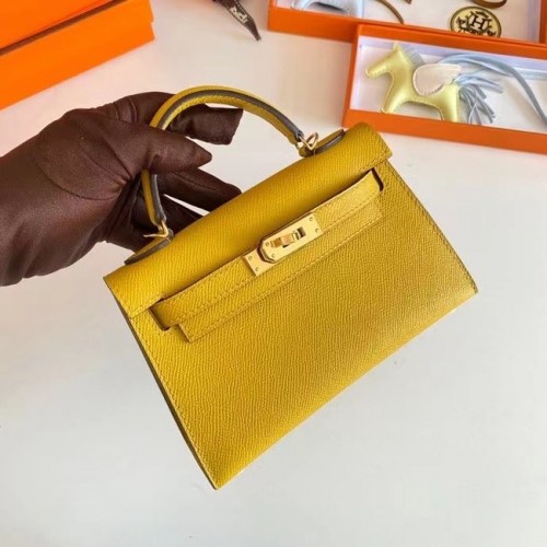 Hermes Kelly 19cm Válltáska Epsom Bőr KL19 Arany Hardverek Sárga