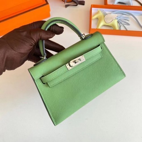 Hermes Kelly 19cm Válltáska Epsom Bőr KL19 Ezüst Hardverek Avokádó Zöld