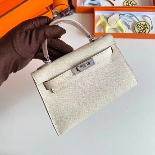 Hermes Kelly 19cm Válltáska Epsom Bőr KL19 Ezüst Hardverek Krémszínű