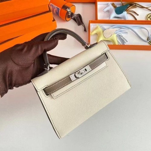 Hermes Kelly 19cm Válltáska Epsom Bőr KL19 Ezüst Hardverek Krém & Szürke