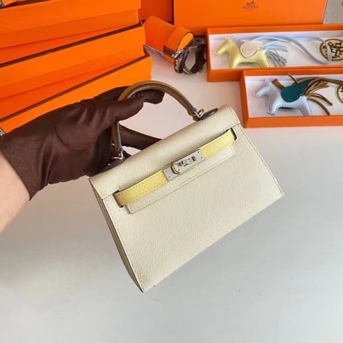 Hermes Kelly 19cm Válltáska Epsom Bőr KL19 Ezüst Hardver Krém És Sárga
