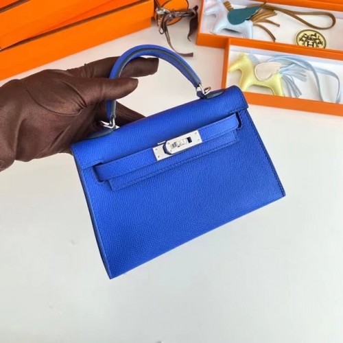 Hermes Kelly 19cm Válltáska Epsom Bőr KL19 Ezüst Hardverek Elektromos Optikai Kék