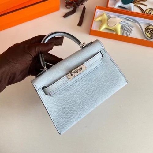 Hermes Kelly 19cm Válltáska Epsom Bőr KL19 Ezüst Hardverek Gleccserkék