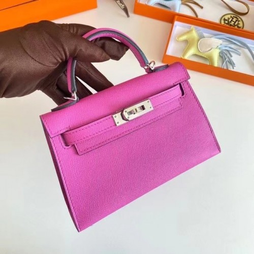 Hermes Kelly 19cm Válltáska Epsom Bőr KL19 Ezüst Hardverek Levendula