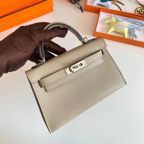 Hermes Kelly 19cm Válltáska Epsom Bőr KL19 Ezüst Hardverek Gyöngyszürke