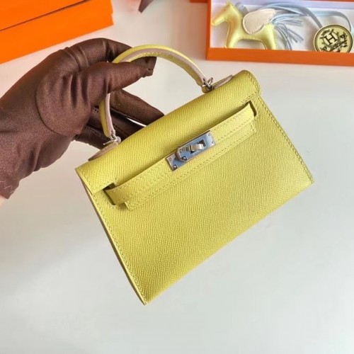 Hermes Kelly 19cm Válltáska Epsom Bőr KL19 Ezüst Hardverek Citrom
